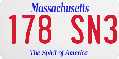 MA license plate 178SN3
