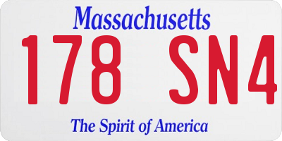 MA license plate 178SN4