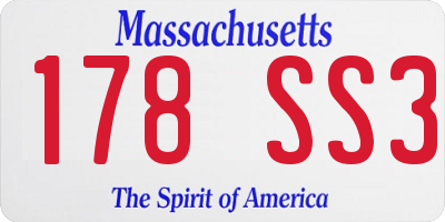 MA license plate 178SS3