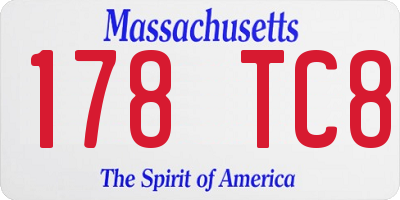 MA license plate 178TC8