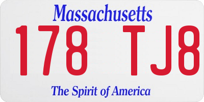 MA license plate 178TJ8