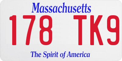 MA license plate 178TK9