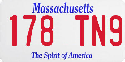 MA license plate 178TN9