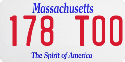 MA license plate 178TO0