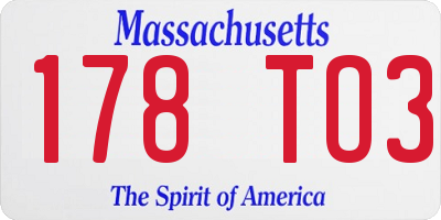MA license plate 178TO3
