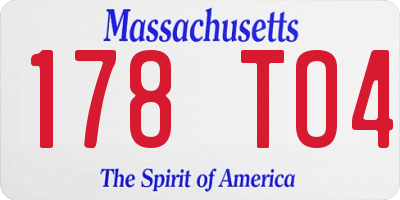 MA license plate 178TO4