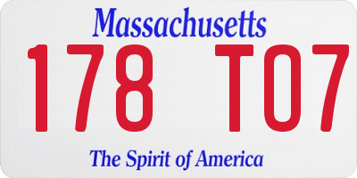 MA license plate 178TO7