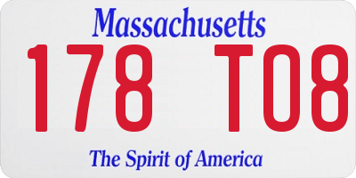 MA license plate 178TO8