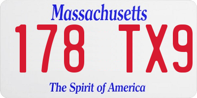 MA license plate 178TX9
