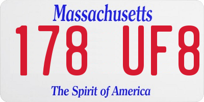 MA license plate 178UF8
