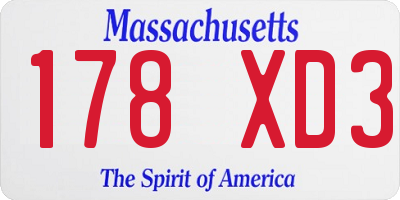 MA license plate 178XD3