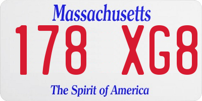 MA license plate 178XG8