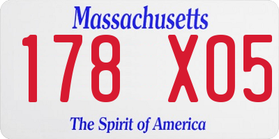 MA license plate 178XO5