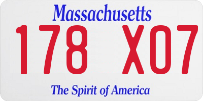 MA license plate 178XO7