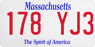 MA license plate 178YJ3