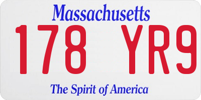 MA license plate 178YR9