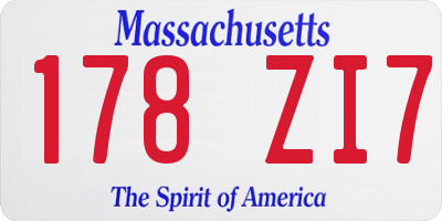MA license plate 178ZI7