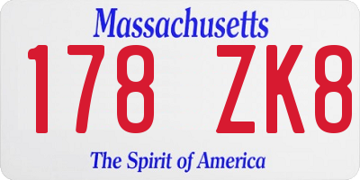 MA license plate 178ZK8