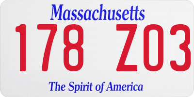 MA license plate 178ZO3