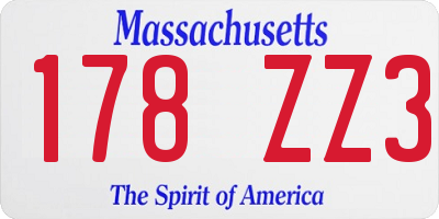MA license plate 178ZZ3