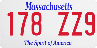 MA license plate 178ZZ9
