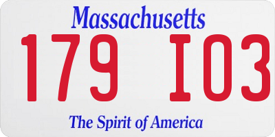 MA license plate 179IO3