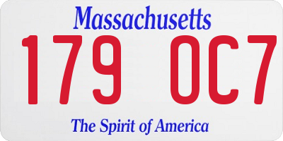 MA license plate 179OC7