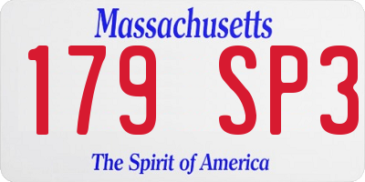 MA license plate 179SP3