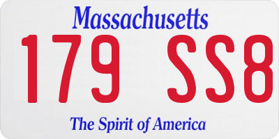 MA license plate 179SS8