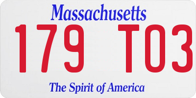 MA license plate 179TO3
