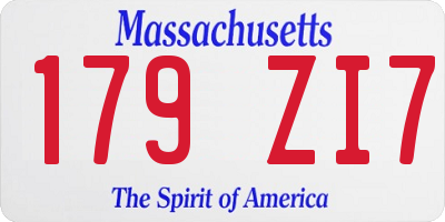 MA license plate 179ZI7