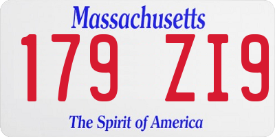 MA license plate 179ZI9