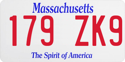 MA license plate 179ZK9