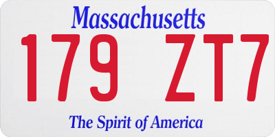 MA license plate 179ZT7