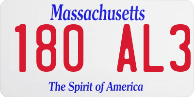 MA license plate 180AL3