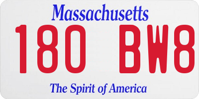 MA license plate 180BW8