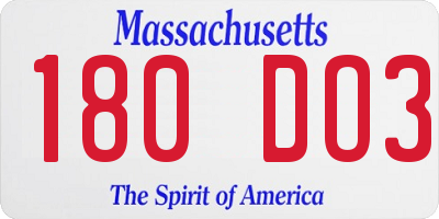 MA license plate 180DO3