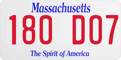 MA license plate 180DO7