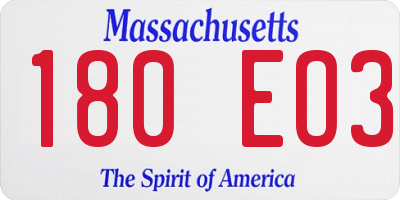 MA license plate 180EO3