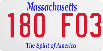MA license plate 180FO3