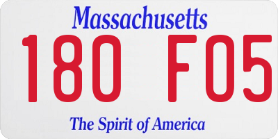 MA license plate 180FO5