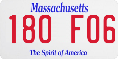 MA license plate 180FO6