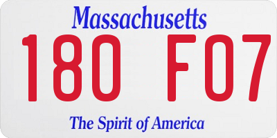 MA license plate 180FO7