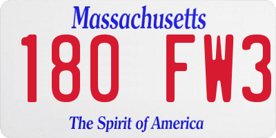 MA license plate 180FW3
