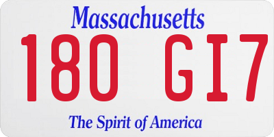MA license plate 180GI7