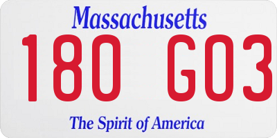 MA license plate 180GO3