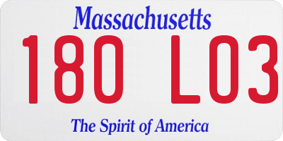 MA license plate 180LO3