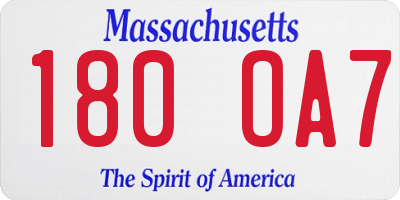 MA license plate 180OA7