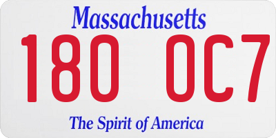 MA license plate 180OC7