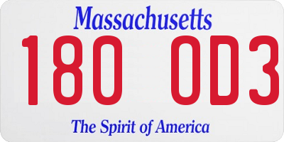 MA license plate 180OD3